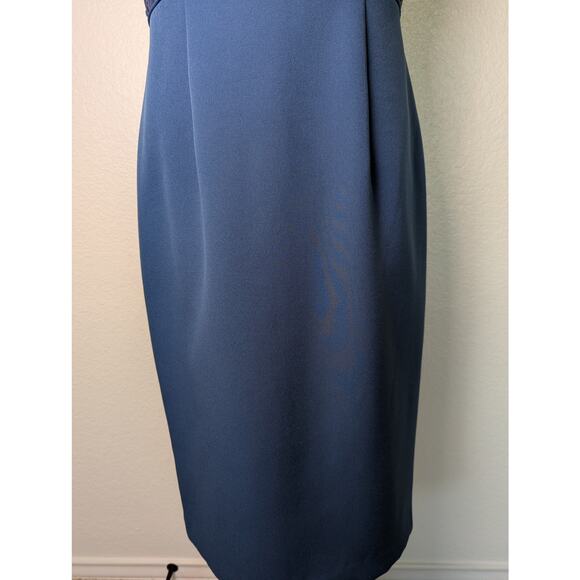 JS Collections Beaded Bodice Crepe Mineral Blue Midi Sheath Dress Women Size 10 - Picture 8 of 16
